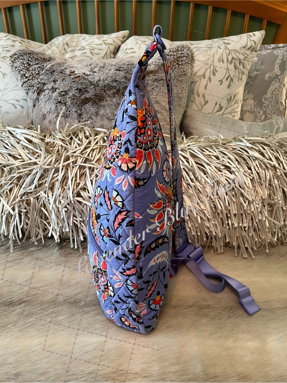 VERA BRADLEY Mural Garden Essentials Lighten Up Sling Lavender Purple Orange Flo - Picture 12 of 14